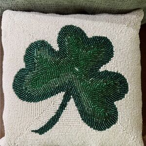 Lucky beaded Green Shamrock Pillow